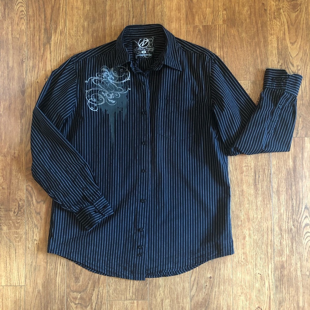 Drill Clothing Company Men’s Black Pinstriped Dress Shirt